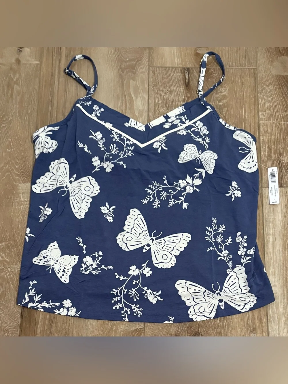SOMA COOL NIGHTS LARGE MONARCH GARDEN INDIGO PIPED CAMI & SHORTS  PAJAMA SET NWT